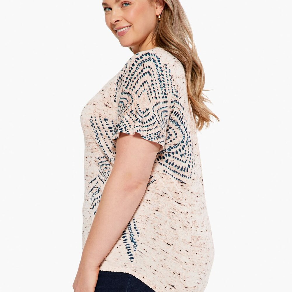 NWT $158 Nic & Zoe Linen Blend Top XXL Short Sleeve V-Neck Sweater Shirt 106